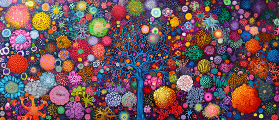 Poster - Abstract Colorful Tree Pattern with Pixel Art Cells