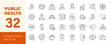 © Dear Lala - Public health icon set. Containing healthcare, doctor, hospital, medical services, vaccine, hygiene, healthy lifestyle, health awareness and more. Editable line icons. Vector illustration.