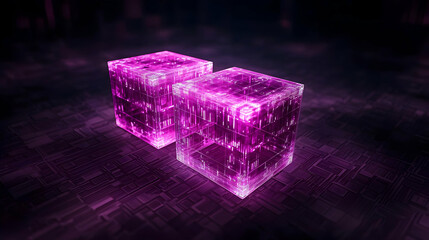 Poster - Glowing Pink Digital Cubes On Circuit Board