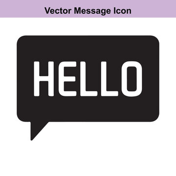 Black speech bubble hello message icon vector graphic