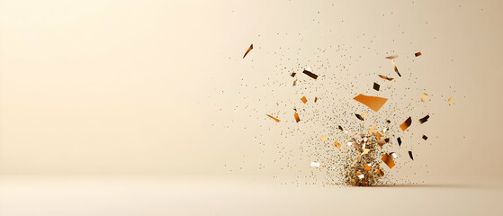 Poster - Golden Confetti Explosion On Light Beige Background