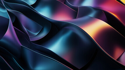 Poster - Dark colorful abstract wavy wallpaper. Curvy background with modern colors. Generative ai