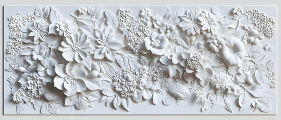 Poster - White Floral Relief Sculpture Design