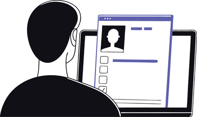 Online Application: A person at a computer, absorbed in an online application, showing modern digital interaction with a hint of privacy in the connected world. 