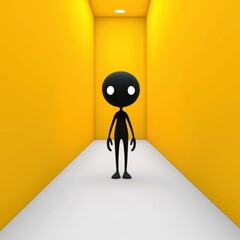 Poster - Black Minimalist Figure in Bright Yellow Corridor