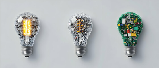 Poster - Three Illuminated Light Bulbs With Abstract Designs
