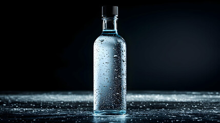 Poster - Stylish Water Bottle With Water Drops In Dark Studio Lighting