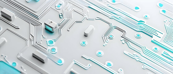 Poster - Abstract Circuit Board Design With Teal Highlights