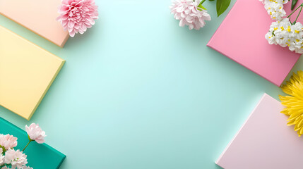 Poster - Colorful Pastel Flowers and Boxes Arrangement