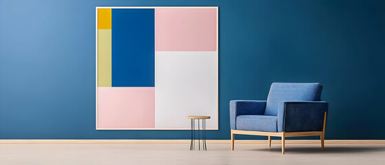 Poster - Abstract Geometric Interior Design With Blue Pink And Yellow Painting