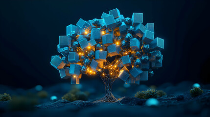 Poster - Glowing Digital Tree Abstract Design