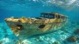 Sun-drenched underwater shipwreck