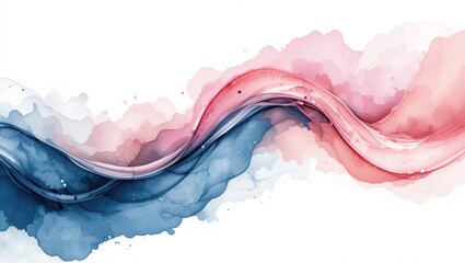 Wall Mural - Abstract Watercolor Wave Flow in Soft Pink and Blue Tones with Fluid Motion