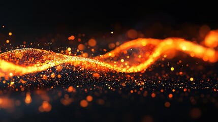 Poster - Glowing Orange Particles on Black Background Creating Vibrant Waves of Light and Energy in Motion