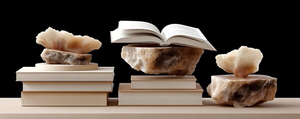 Poster - Surreal still life with levitating books, pages unraveling into golden dust, mystical library setting, cinematic lighting, intricate textures, dreamlike narrative, artistic concept, ultra-realistic