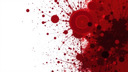 Wall Mural - Dynamic Red Ink Splatter with Circular Patterns on White Background for Creative Designs