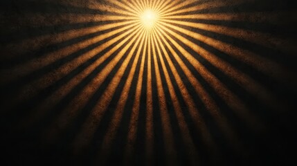 Poster - Golden Sunlight Beams Radiating from Center on Dark Textured Background with Strong Light Contrast