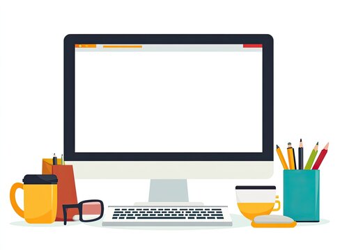 Modern workspace illustration with blank computer screen