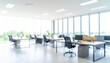 © SSuperTier - A softly blurred office interior with neutral tones and open-plan desks creates a clean, modern corporate atmosphere. Natural light streams through large windows, casting subtle highlights across the