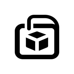 Fototapete - Black and white icon of a document with a cube inside representing file storage and data management system