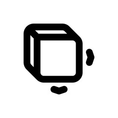 Aufkleber - Black outlined cube with two black triangles pointing away from the cube on the right and bottom side