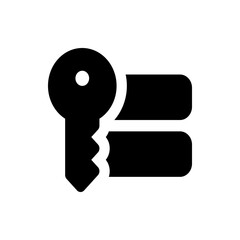 Poster - Black key icon with a round head and two horizontal bars extending from its side on a white background