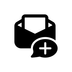 Poster - Open black envelope with a white rectangle inside and a plus sign in a speech bubble icon design