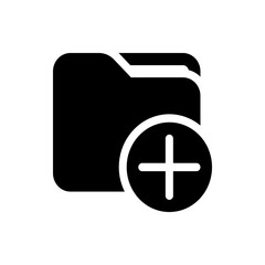 Fototapete - A black folder icon with rounded corners and a white plus sign inside a circle on the bottom right corner