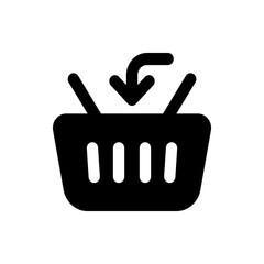 Poster - Black shopping basket icon with an arrow pointing down into it indicating adding to cart action here