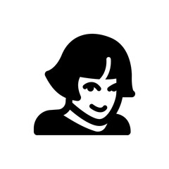 Poster - Illustration of a woman with short black hair and a smile, depicted in a simple, minimalist style design