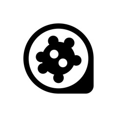 Poster - Black and white icon depicting a virus or bacteria symbol inside a rounded marker shape design element