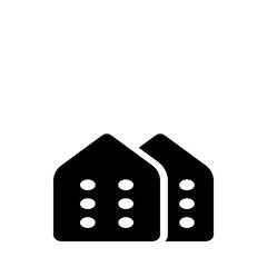 Poster - Illustration of two black shapes with rounded tops and six white circles arranged in two columns of three