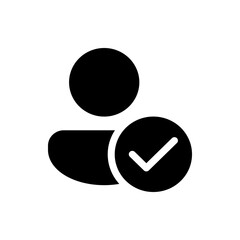 Poster - Black silhouette of a person icon with a check mark inside a circle, indicating user verification process