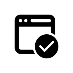 Poster - A black and white icon showing a browser window with a check mark in a circle on the bottom right side