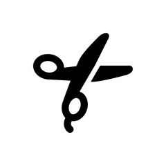 Poster - black silhouette of open scissors with rounded handles and angled blades on a white background view