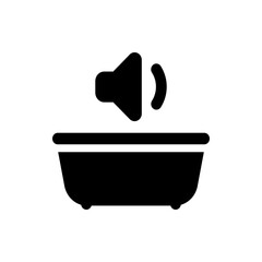 Poster - Illustration of a black bathtub with rounded edges and a speaker icon above it indicating sound waves