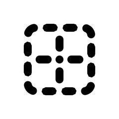 Poster - Black rounded square outline with internal cross shape and central circle on white background design element