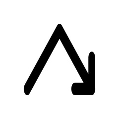 Poster - Black arrow pointing downwards after an upward slope on a white background in a simple graphic style