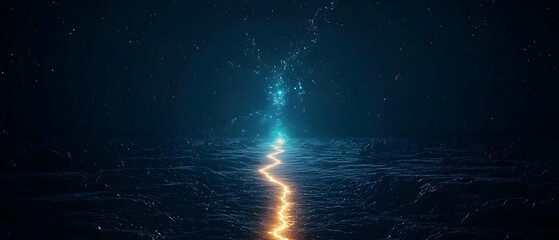 Poster - Abstract Glowing Path Through Digital Cityscape