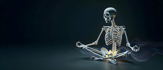 Poster - Digital Art Of A Skeleton In Meditation Pose With Dark Background