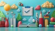 © paukan - Open book, stationery, clouds, checklist, blue background;  education concept