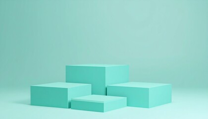 Poster - Minimalistic mint-colored geometric shapes arranged artistically against a soft backdrop, creating a serene and modern aesthetic