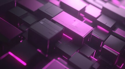 Poster - Abstract 3D render of glowing pink and dark gray cubes