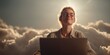 © doo - Woman Meditating on Cloud with Laptop is a professional-grade stock image suitable for editorial use, social storytelling, cultural representation, and marketing visuals.