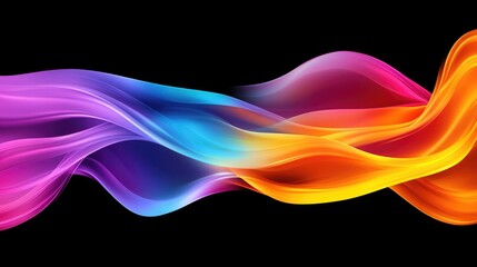 Poster - Vibrant, flowing abstract art with purple, blue, orange, and yellow hues against a black background