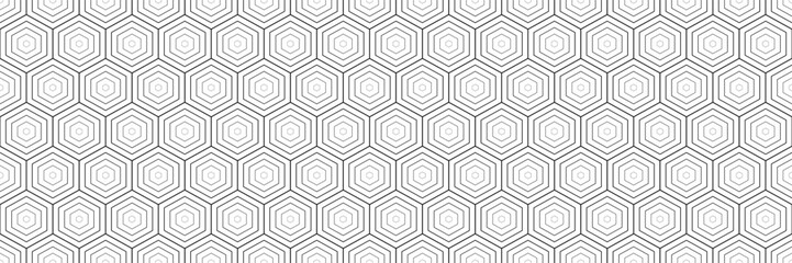 Poster - horizontal seamless black blended outline hexagon design for pattern and background.