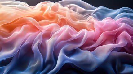 Poster - Woven Dreamlike Fabric Flowing in Soft Gradient Colors of Blue Pink Orange and White Abstract Style