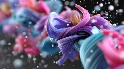 Poster - Colorful, abstract flower made of small, colorful beads. The flower is made up of many different colors, including pink, blue, and purple. The beads are scattered throughout the flower