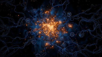 Poster - Abstract Explosion With Glowing Particles And Smoke