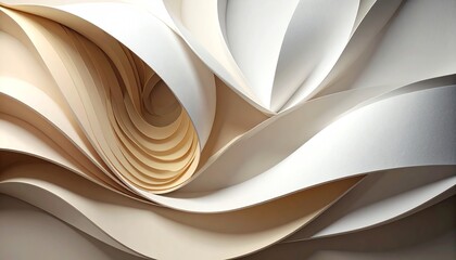 Poster - Abstract swirls of textured paper in soft, neutral tones create a visually captivating composition with depth and movement